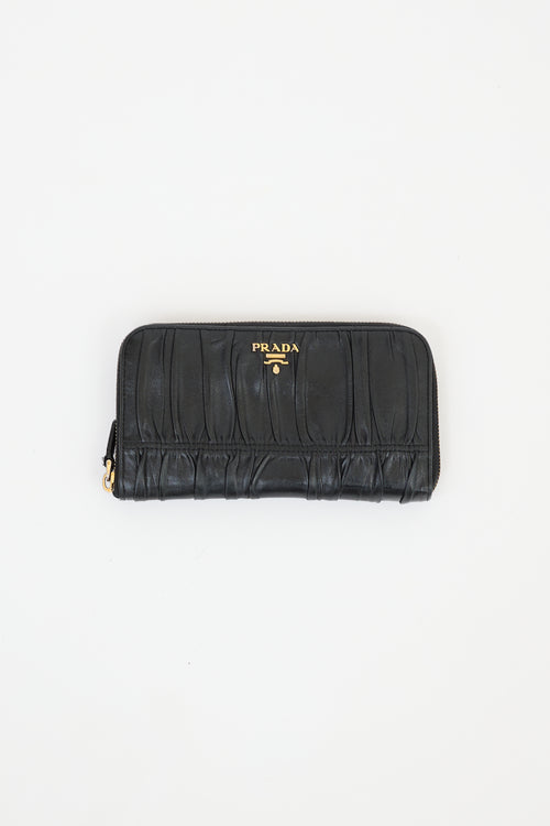 Prada Black Leather Gaufre Zip Around Wallet