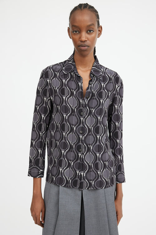 Black Grey 
White Geometric 
Swirl Printed Shirt