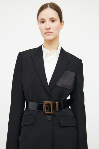 Prada Black 
Brown Patent Leather Belt