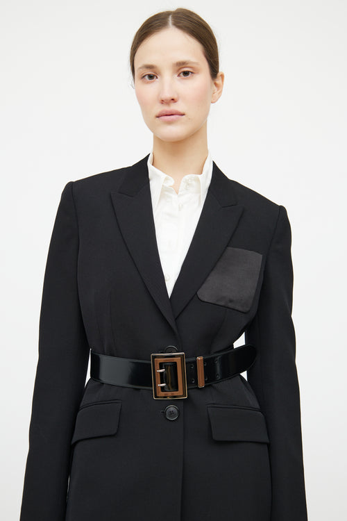 Prada Black 
Brown Patent Leather Belt