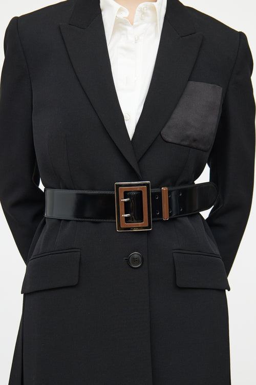 Prada Black 
Brown Patent Leather Belt