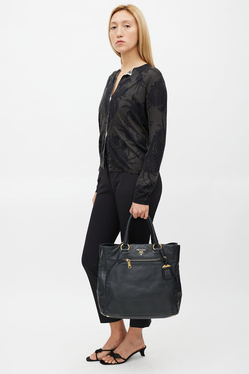 Prada Black 
Gold Leather Tote