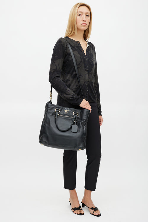 Prada Black 
Gold Leather Tote