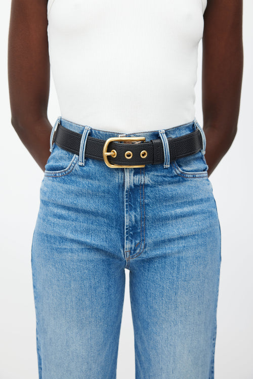 Prada Black 
Gold Textured Leather Belt