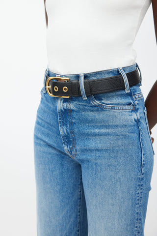 Prada Black 
Gold Textured Leather Belt