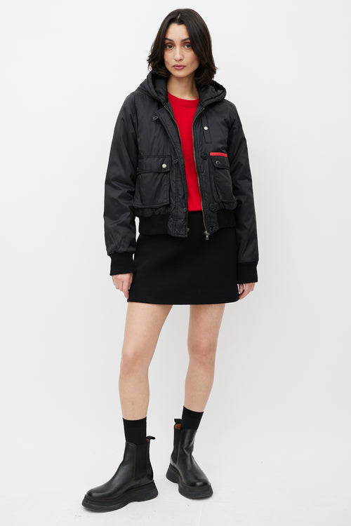 Prada Black Hooded Nylon Bomber Jacket