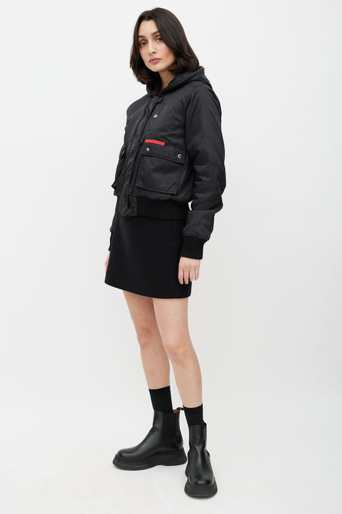 Prada Black Hooded Nylon Bomber Jacket