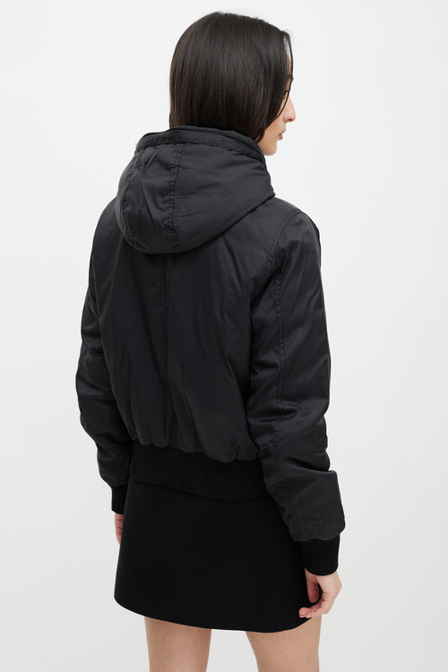 Prada Black Hooded Nylon Bomber Jacket