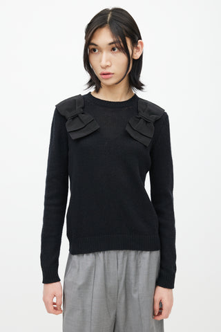 Prada Black Knit Cashmere Bow Cardigan