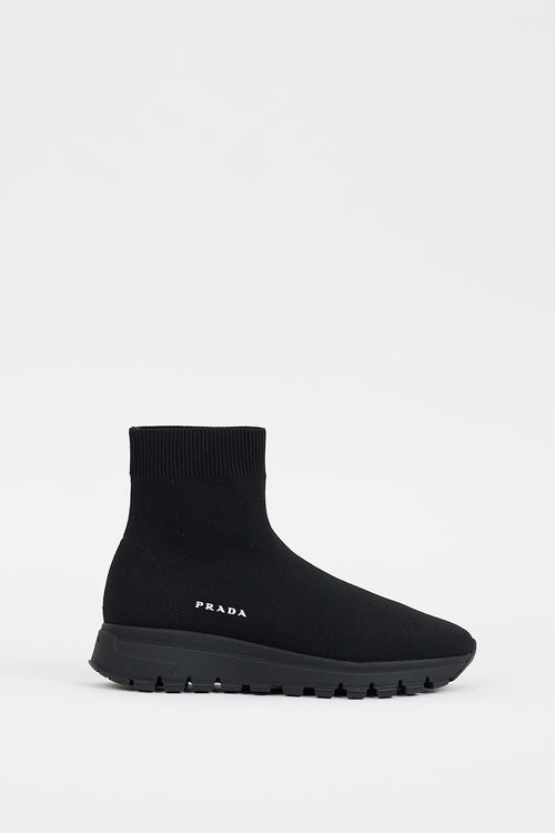 Prada Black Knit High Top Sneaker