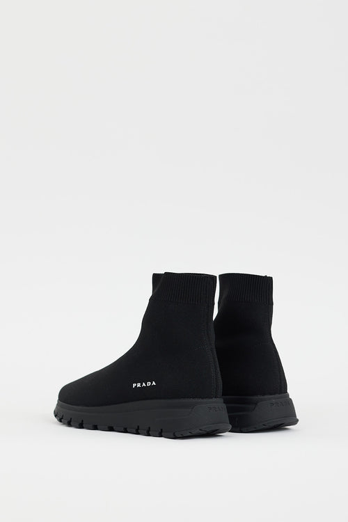 Prada Black Knit High Top Sneaker