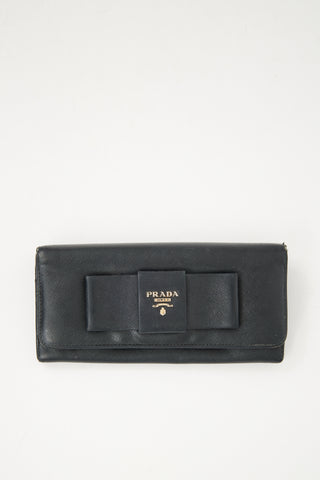 Prada Black Saffiano Leather Bow Wallet