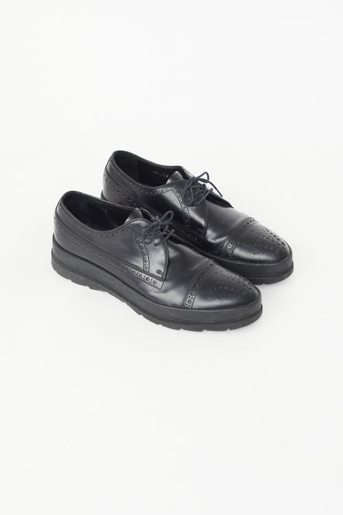 Prada Black Leather Brogue Derby