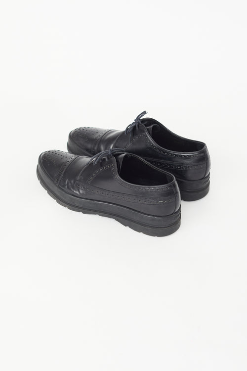 Prada Black Leather Brogue Derby