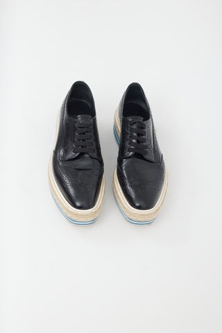 Prada Black 
Blue Leather Platform Brogue