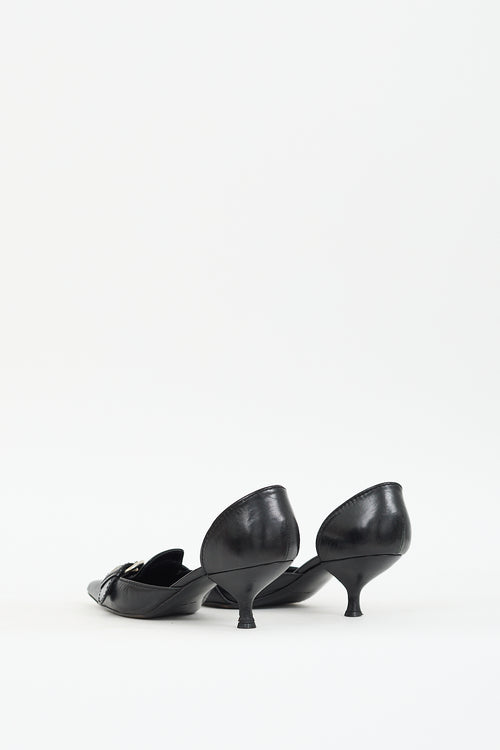 Prada Black Leather Buckled Pointed Toe Pump