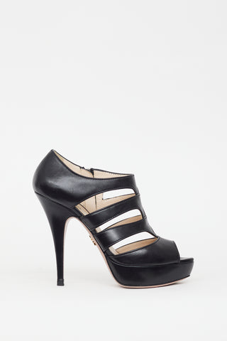 Prada Black Leather Cage Strap Heel