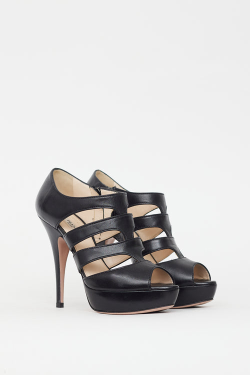 Prada Black Leather Cage Strap Heel