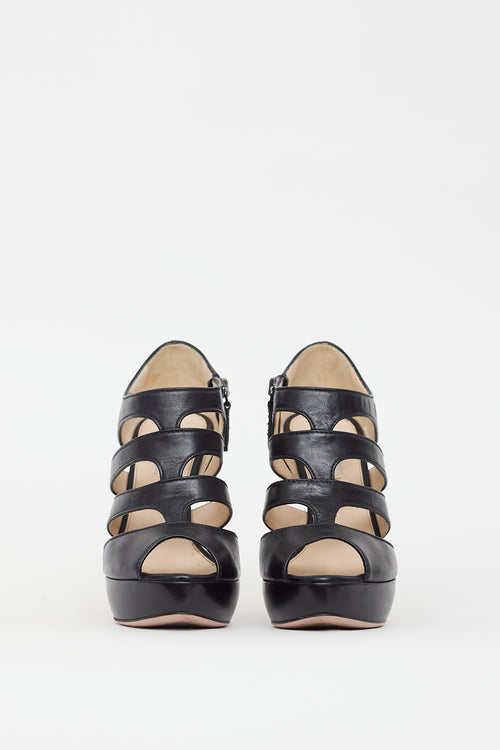 Prada Black Leather Cage Strap Heel