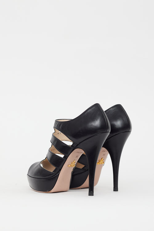 Prada Black Leather Cage Strap Heel