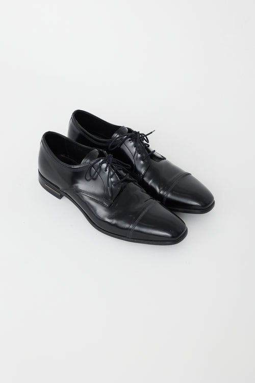 Prada Black Leather Tapered Square Toe Oxford