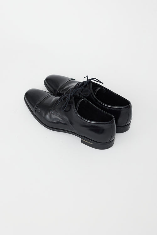 Prada Black Leather Tapered Square Toe Oxford