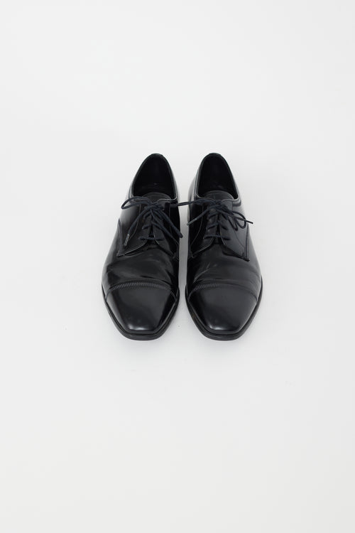 Prada Black Leather Tapered Square Toe Oxford