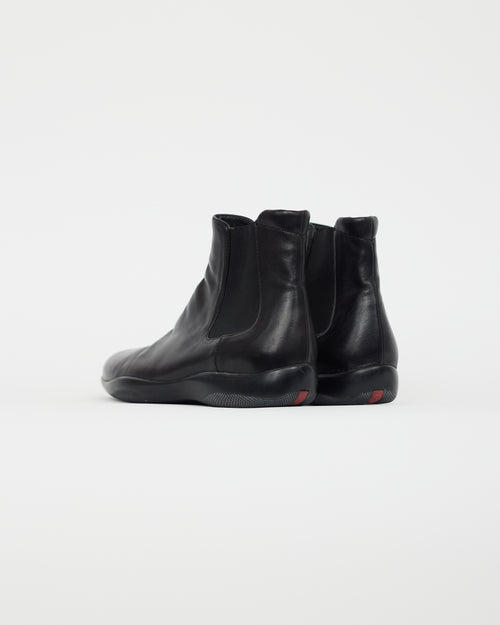 Prada Black Leather Chelsea Ankle Boot