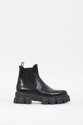 Prada Black Leather Monolith Chelsea Boot