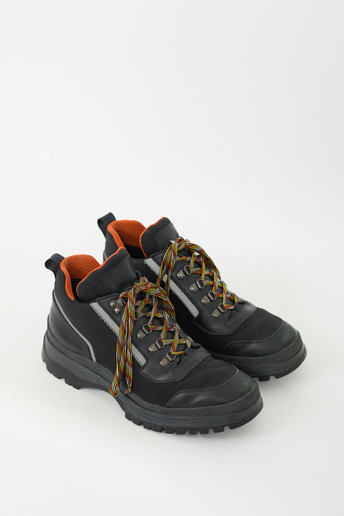 Prada Black 
Orange Leather Hiking Boot