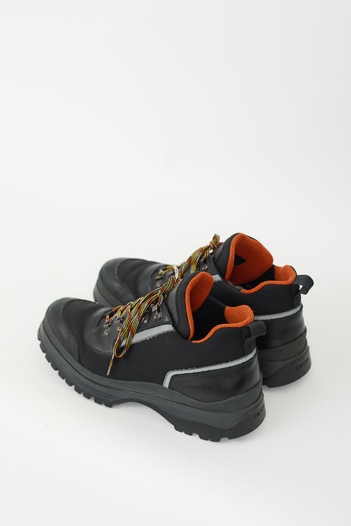 Prada Black 
Orange Leather Hiking Boot