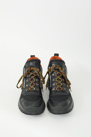 Prada Black 
Orange Leather Hiking Boot