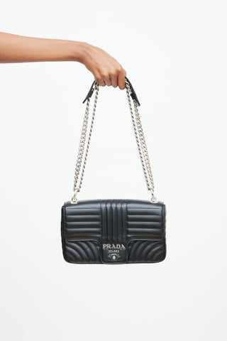 Prada Black Leather Diagramme Flap Shoulder Bag