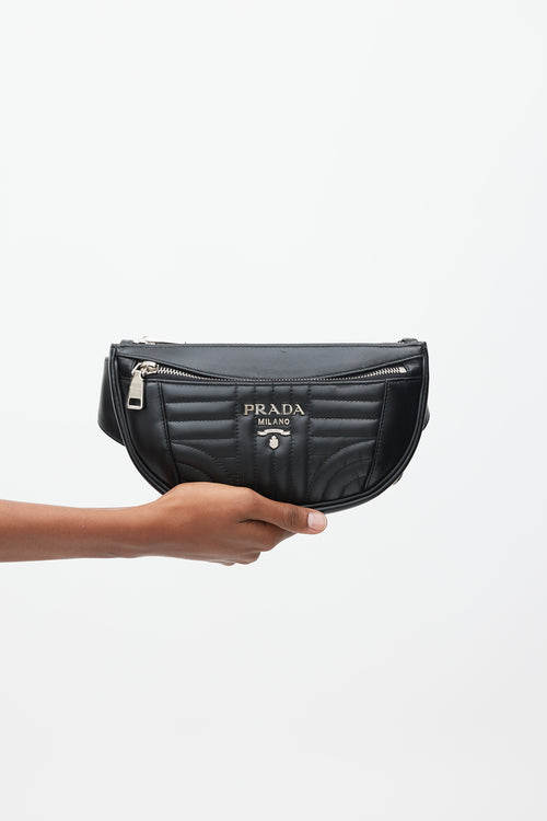 Prada Black 
Silver Leather Diagramme Quilted Belt Bag