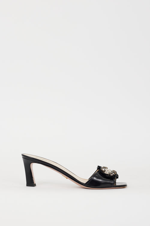 Prada Black Leather Embellished Heeled Mule