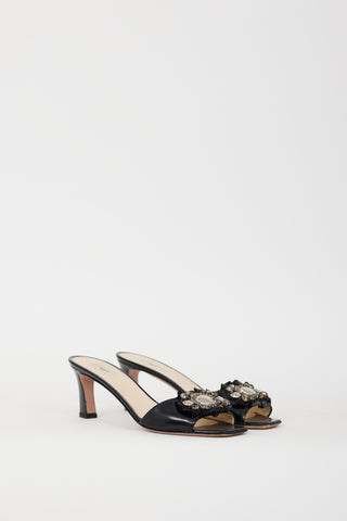 Prada Black Leather Embellished Heeled Mule