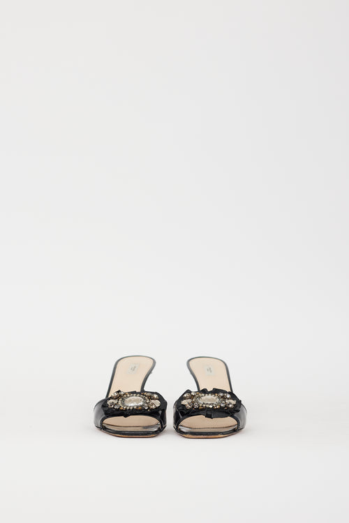 Prada Black Leather Embellished Heeled Mule