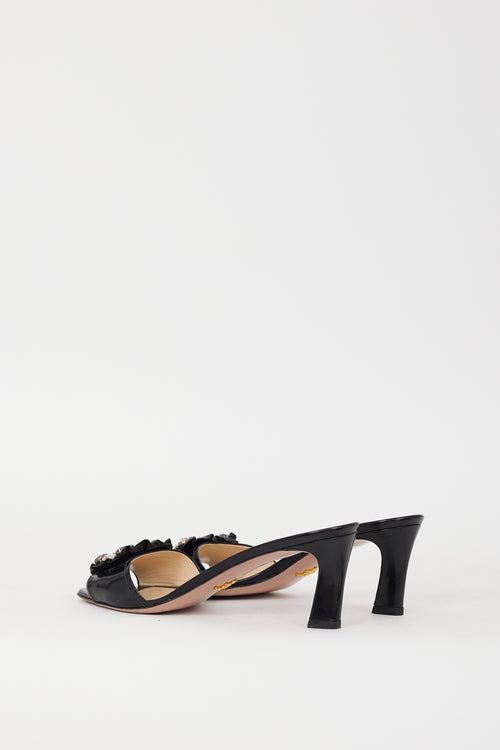 Prada Black Leather Embellished Heeled Mule