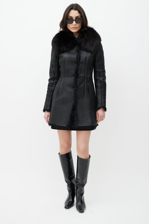 Prada Black Leather Fox Fur Jacket