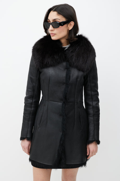 Prada Black Leather Fox Fur Jacket