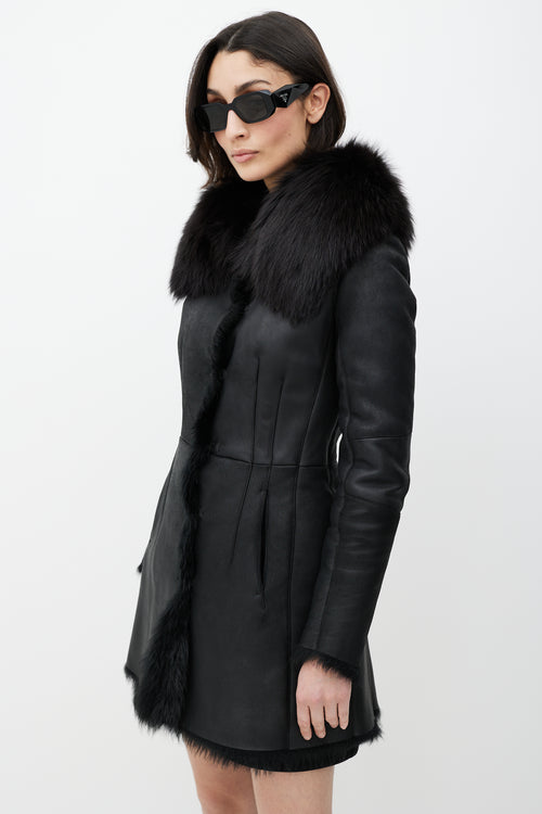 Prada Black Leather Fox Fur Jacket