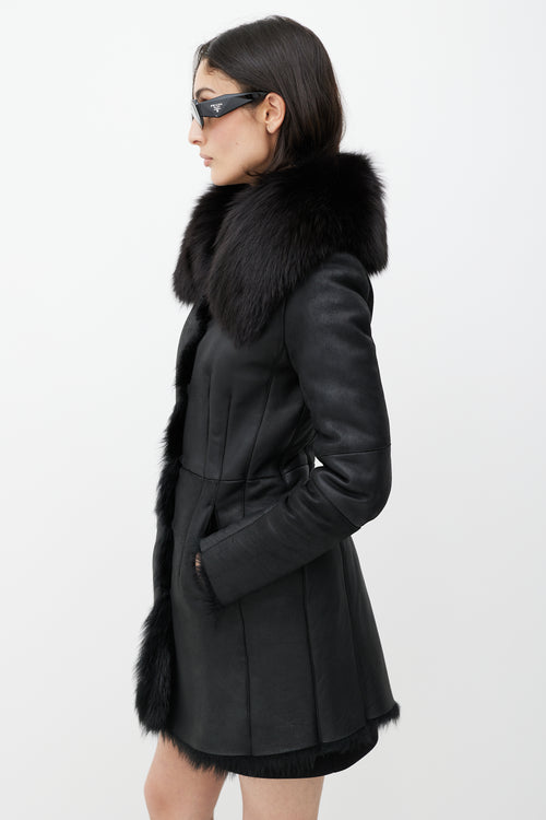 Prada Black Leather Fox Fur Jacket