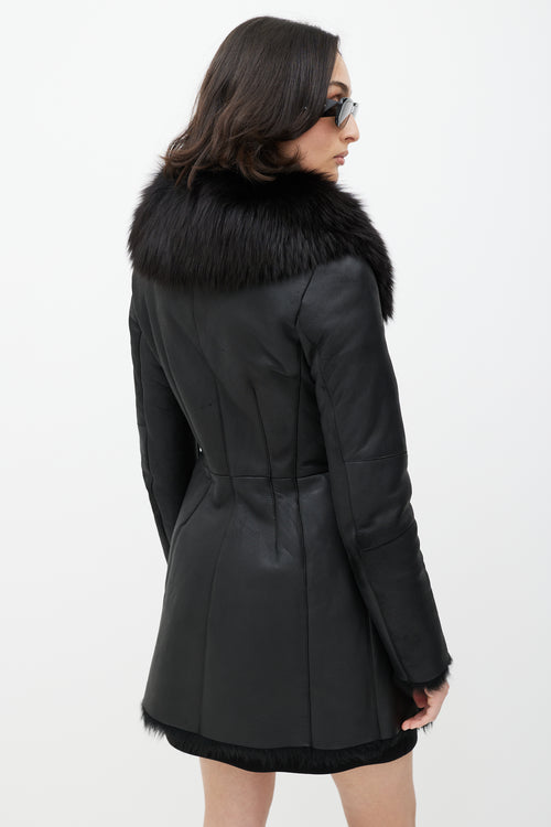 Prada Black Leather Fox Fur Jacket