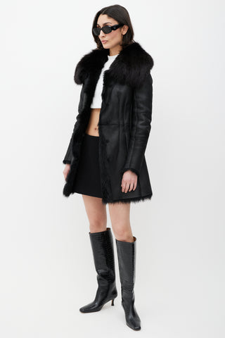 Prada Black Leather Fox Fur Jacket