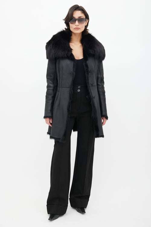 Prada Black Leather Fox Fur Jacket