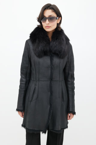 Prada Black Leather Fox Fur Jacket