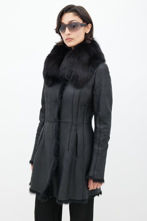 Prada Black Leather Fox Fur Jacket