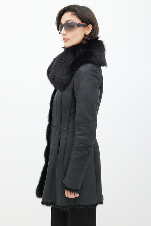 Prada Black Leather Fox Fur Jacket