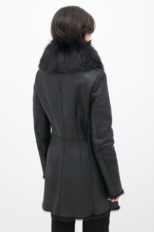 Prada Black Leather Fox Fur Jacket