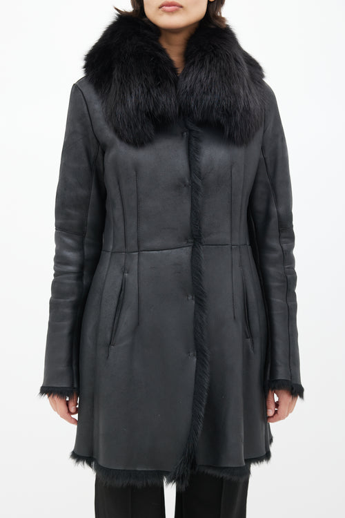 Prada Black Leather Fox Fur Jacket